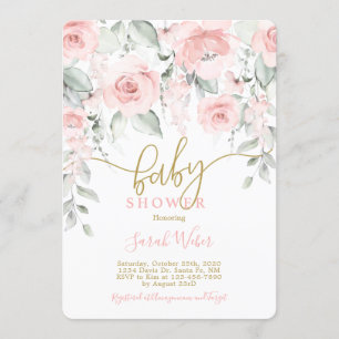 Invitation Fille baby shower rose pâle