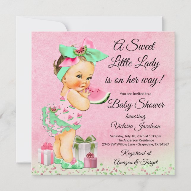 Invitation Fille Baby shower Watermelon (Devant)