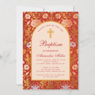 Invitation Fille Baptême Arc Floral Rose Lily Élégant Script
