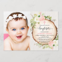 Fille baptême bois rose blanc photo florale