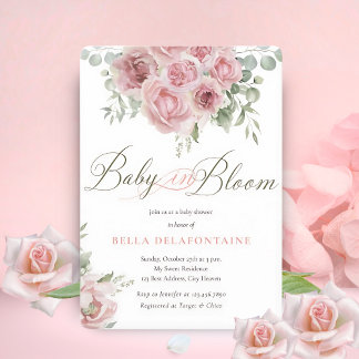 Invitation Fille bébé dans le Baby shower en fleurs