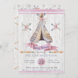 Invitation Fille Bébé Douche rose Boho Chic Teepee & Flèches