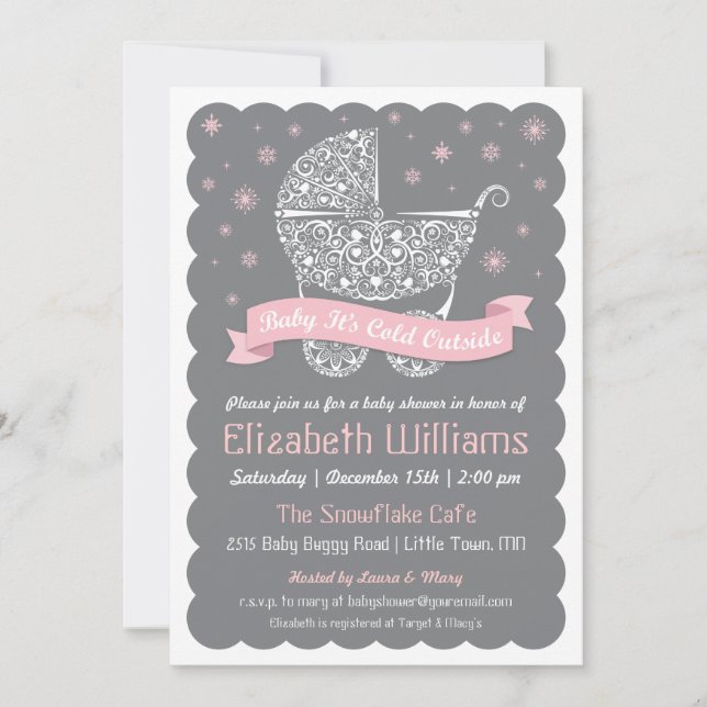 Invitation Fille Bébé Il fait froid à l'extérieur de douche I (Devant)