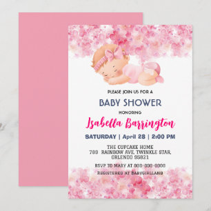 Invitation Fille bébé mignonne rose fleurs de marguerite baby