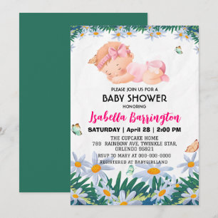 Invitation Fille bébé mignonne rose fleurs de marguerite bébé