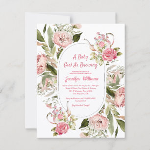 Invitation fille bébé prépare un thé botanique party baby sho