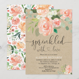 Invitation Fille bébé saupoudrer pêche poach floral rustique 