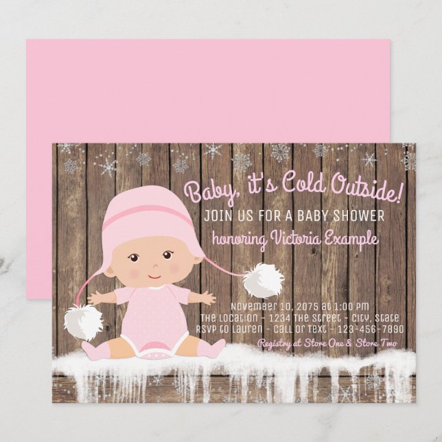 Invitation Fille Bébé son Baby shower extérieur froid (Devant / Derrière)