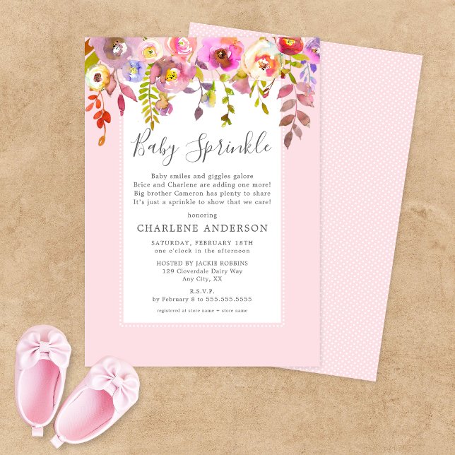 Invitation Fille Bébé Sprinkl Invitation, rose floral (Créateur téléchargé)