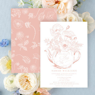 Invitation Fille Bébé Tea Party Douche Vintage rose floral