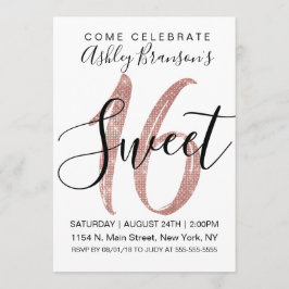 Invitation Fille Blanc Faux Rose Gold Sequin Parties scintil
