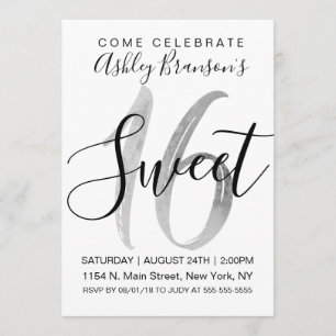 Invitation Fille Blanc Faux Silver Foil Sweet 16