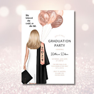 Invitation Fille blonde Elle croyait Fête de remise des diplô