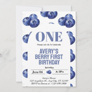 Invitation Fille Blueberry Berry Premier Anniversaire 1ère Fê