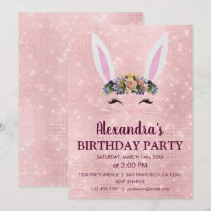 Invitation Fille Blush rose lapin de Pâques fête d'anniversai