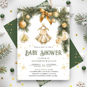 Invitation Fille Bohème Rustique Noël Bébé Shower d'Hiver