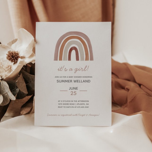 Invitation Fille Boho Aquarelle Baby shower arc-en-ciel (Créateur téléchargé)