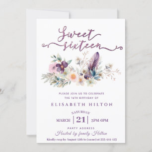 Invitation Fille boho Parties scintillant florale typographie