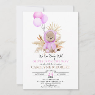 Invitation Fille Boho rose Teddy Bear Baby shower d'attente