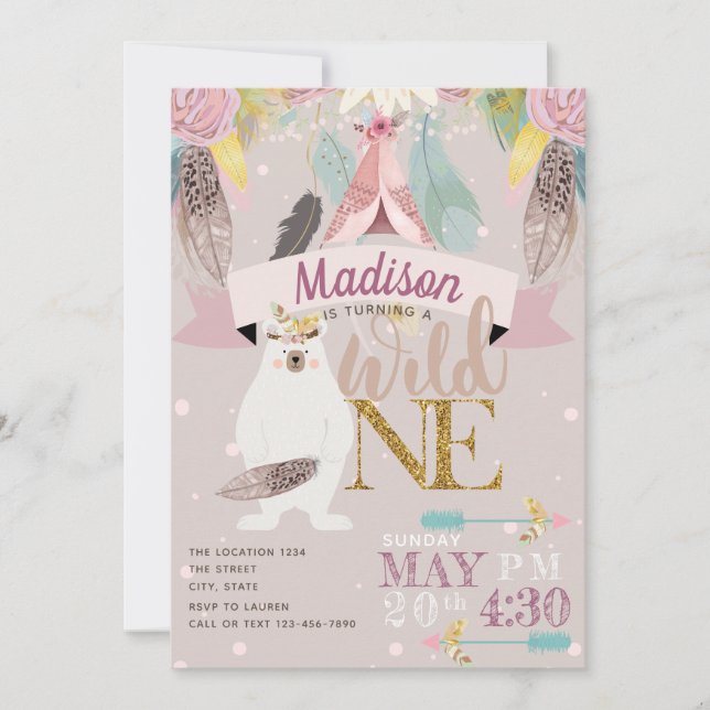 Invitation Fille Boho Wild One Premier Anniversaire (Devant)