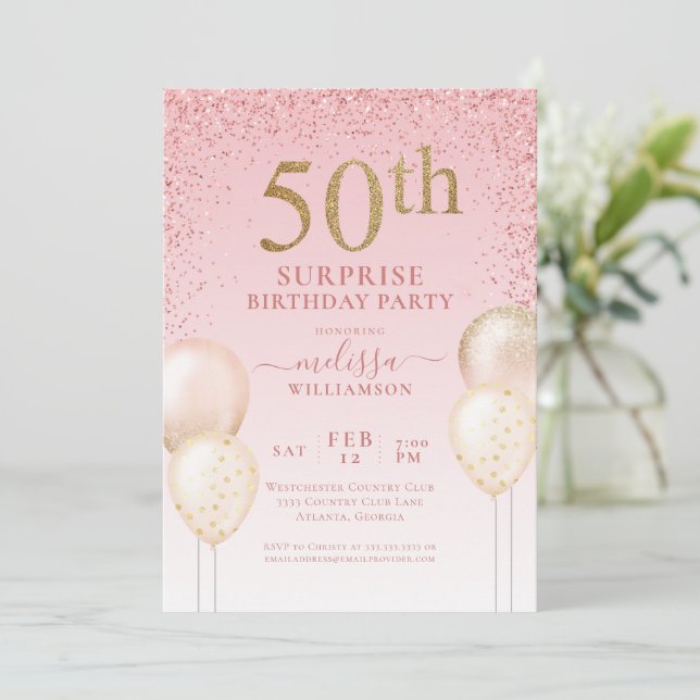 Invitation Fille Calligraphie Parties scintillant Surprise 50 (Debout devant)