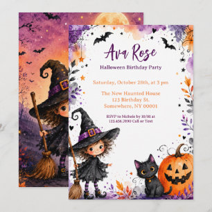 Invitation Fille Capricieuse Sorcière Halloween Anniversaire