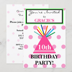 Invitation Fille Casquette de fête d'anniversaire Pois roses