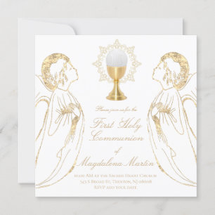 Invitation fille catholique première communion anges adorateu