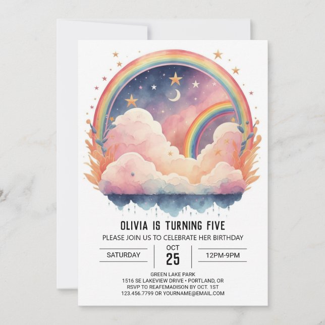 Invitation Fille céleste nuages Fille Anniversaire (Devant)
