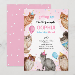 Invitation Fille Chat Pawty Animaux