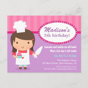 Invitation Fille Chef Cupcake Glaçage Cuisine Fête d'annivers
