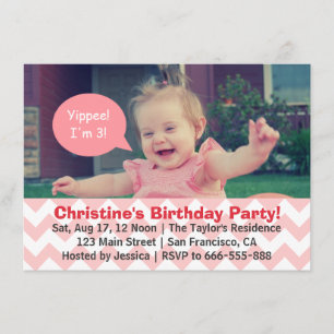 Invitation Fille Chevron Rose Anniversaire, La Bulle Discours
