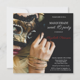 Invitation Fille chic de masquerade Masque Noir 16 ans