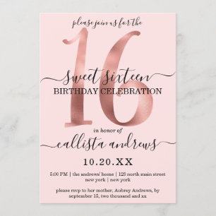 Invitation Fille Chic Faux Rose Or Blush Pink Sweet 16