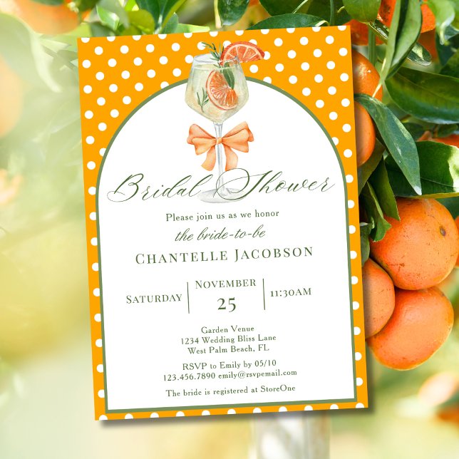 Invitation Fille Chic Pois Orange Fête des mariées Bubbly (Créateur téléchargé)