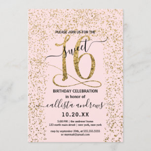 Invitation Fille Chic Rose or Confetti Bordure Sweet 16