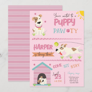 Invitation Fille Chiot Anniversaire Pawty