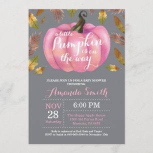 Invitation Fille Citrouille d'automne Baby shower rose et Gar