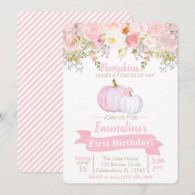 Invitation Fille Citrouille Jardin Floral Anniversaire (Devant / Derrière)