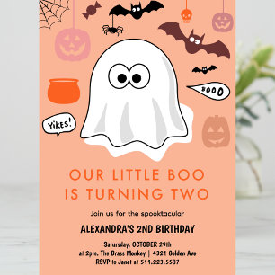 Invitation Fille Citrouille Orange Fantôme Halloween 2e Anniv