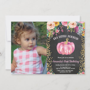 Invitation Fille Citrouille Premier Anniversaire Floral Table