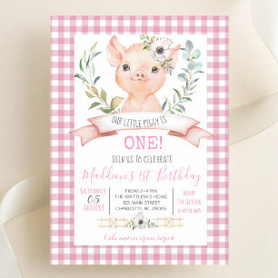 Invitation Fille cochonne en vichy rose anniversaire