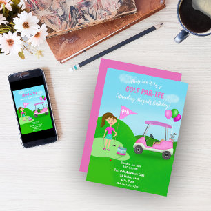 Invitation Fille cool de golf à thème fête d'anniversaire