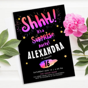 Invitation Fille cool Surprise Party Sweet 16e Neon Glow