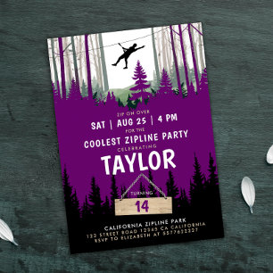 Invitation Fille cool Zipline Arbres roses Nature Sport