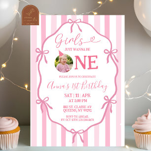 Invitation Fille Coquette Ruban Rose Veut juste être UNE Fête