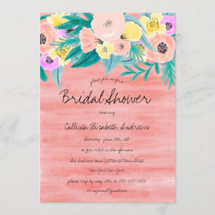 Invitation Fille Corail Jaune Fête des mariées d'aquarelle fl