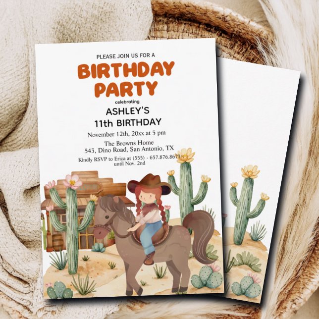 Invitation Fille Cowboy à cheval 11e fête d'anniversaire (Créateur téléchargé)