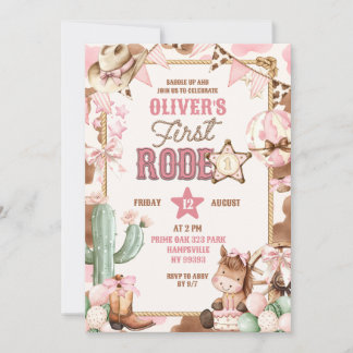 Invitation Fille Cowgirl Rose Premier Rodéo Anniversaire