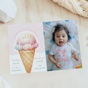 Invitation Fille Crème de glace rose Photo Anniversaire